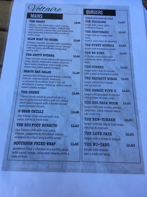 Their menu  at Voltaire in Bangor