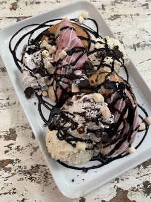 Dessert heaven - American dessert with doughnuts instead of brownies  at Voltaire in Bangor