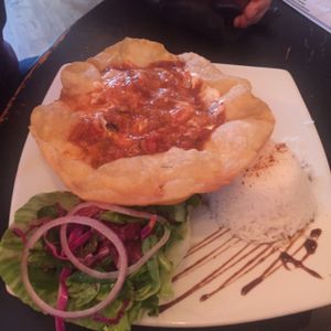 9bean chilli (the fancy sour cream that was drizzled on top had been mixed in by my husband before pic)  at Voltaire in Bangor