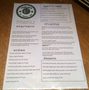 Menu 1 at Voltaire in Bangor