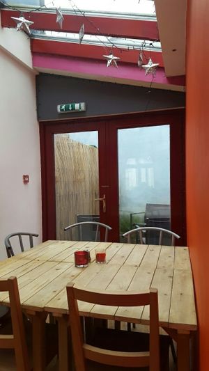 small outside area at back (more at front)  at Voltaire in Bangor