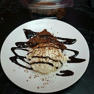 half a brownie (other half as takeout)  at Voltaire in Bangor