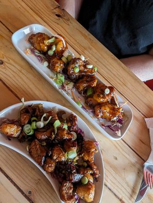 Sticky tofu and cauliflower wings at Voltaire in Bangor