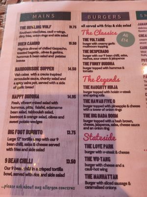 Menu at Voltaire in Bangor