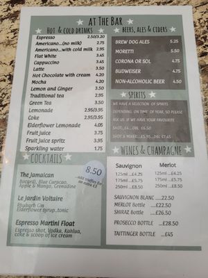 Voltaire Drinks Menu at Voltaire in Bangor