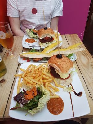 V BLT burgers with garlic bread to share at Voltaire in Bangor