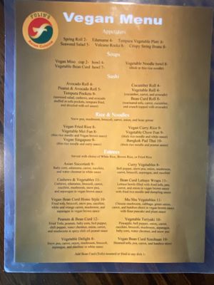 Vegan Menu   at Fulin's Asian Cuisine in Cleveland