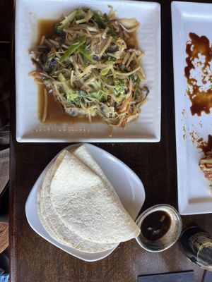 Moo shu vegetables served with store bought tortillas. Be so fr rn.   at Fulin's Asian Cuisine in Cleveland