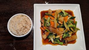 Vegetable teriyaki with fried rice. at Fulin's Asian Cuisine in Cleveland