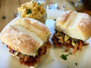 BBQ Pulled Pork Sandwich (jackfruit).  at Paisley Vegan Kitchen in Cocoa