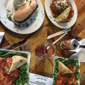 'chicken' Parmesan and mushroom ravioli  at Paisley Vegan Kitchen in Cocoa