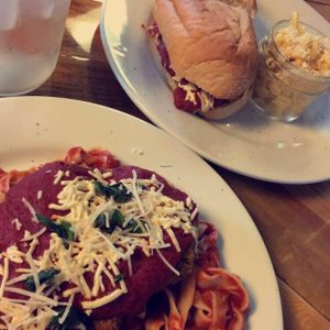 chicken Parmesan and parm sub with side Mac and cheese   at Paisley Vegan Kitchen in Cocoa