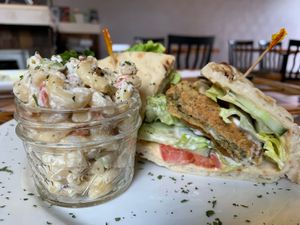 Falafel Waffle Pita sandwich  at Paisley Vegan Kitchen in Cocoa