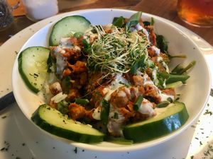 Buffalo chickpea salad! So great!!  100% flavor at Paisley Vegan Kitchen in Cocoa