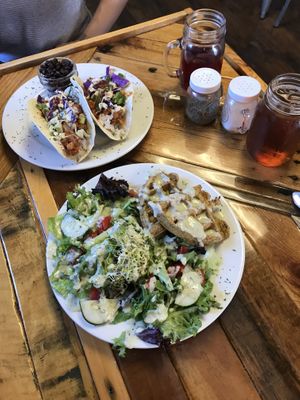 Buffallo tacos and Falafel wafels with sald. at Paisley Vegan Kitchen in Cocoa