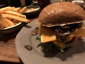 Vegan burger and fries  at Halifax Burgers - Larsbjornsstaede in Copenhagen
