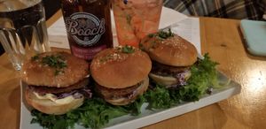 The sliders and the Booch (Raspberry Lemonade). All very good! at Plant Matter Kitchen in London