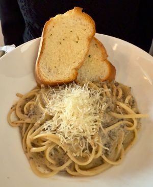 Mushroom Parmesan Linguine. at Plant Matter Kitchen in London