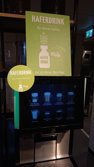 oat milk for beverages (at both locations, inside the hbf and at konrad adenauer platz)
 at backWERK - Hauptbahnhof in Dusseldorf