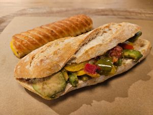 Vanilla pastry (1.80) & avocado sandwich (3.60) at backWERK - Hauptbahnhof in Dusseldorf