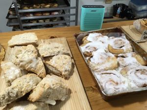 cream cheese cinnamon buns and maple scones at Little Jo Berry's in Ottawa