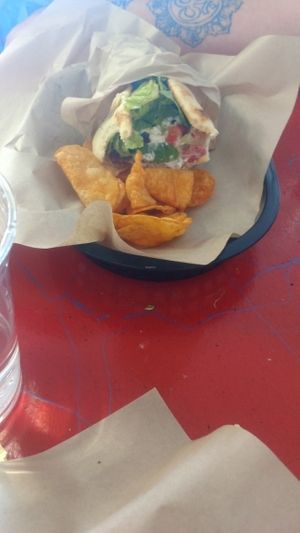 greekin out falafel pita at Turnip the Beat in Port Angeles