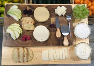 vegan cheese platter, cashew Brie, Gruyere, Emmental, Camembert & Gouda, Macadamia Ricotta at Tivoni Foods in Mexico City