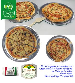 Tivoni Foods Vegan Pizza made with cashew manchego and vegan mozzarella at Tivoni Foods in Mexico City
