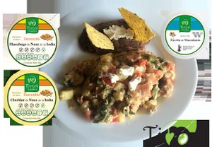 Vegan Tivoni scramble, made with cashew manchego, cheddar and macadamia requeson (ricotta) at Tivoni Foods in Mexico City