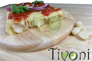 stuffed pasta with red sauce filled with Tivoni Macadamia Ricotta at Tivoni Foods in Mexico City
