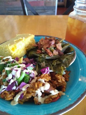 Taste of NOLA- Jambalaya, Spiced Collards, Cornbread at Krimsey's Cajun Kitchen in North Hollywood
