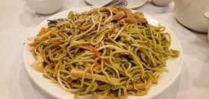 Spinach noodles - yummy. at Sun Bo Kong Vegetarian in Vancouver