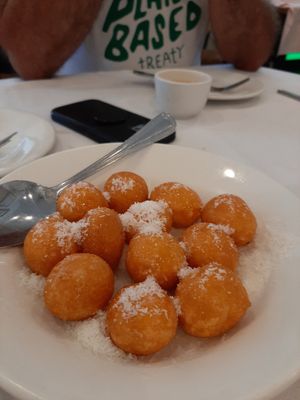 Sweet potato sweet balls for dessert at Sun Bo Kong Vegetarian in Vancouver
