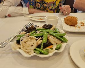Pan fried Lily bulbs and Lotus Roots. Taro balls. at Sun Bo Kong Vegetarian in Vancouver