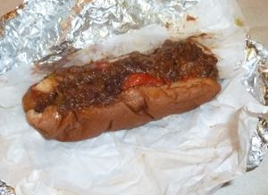 Not Dog: vegan chili dog  at Sistah's Vegan in Eureka
