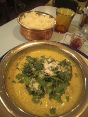 Rice with a coconut curry made of butternut at Puaa Cafe  in Tel Aviv