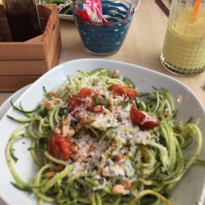 corgetti salad and golden milk at Cafe Nomad in Fuengirola