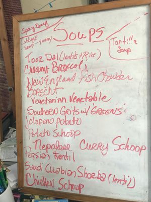 Soup list  at Oy Vey Jewish Bakery and Delicatessen in Terre Haute