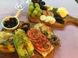 Vegan cheese platter with fresh fruit and bread at Le Jardin du Petit Prince in Taichung
