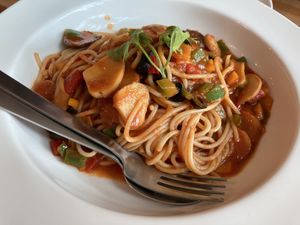 Spicy pasta at Le Jardin du Petit Prince in Taichung