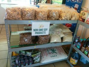 Marketplace. 'Mock Meats' soy protein products at Loving Hut in Fresno