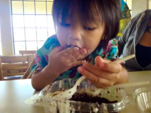 Vegan chocolate cake, deffinitly a winner as you can see :)   at Loving Hut in Fresno