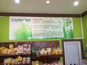 wall display at La Vie Claire in Phnom Penh