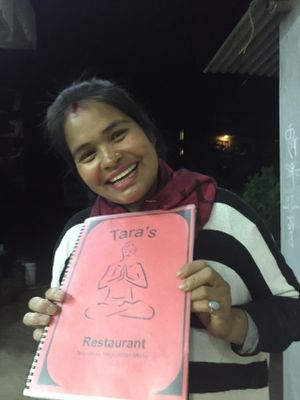 The lovely host! at Tara's Vegetarian Restaurant in Pokhara
