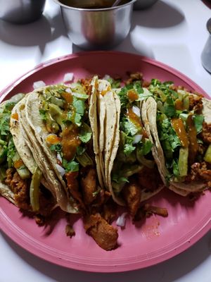 Assorted Tacos at A Darle Que es Taco Vegano - Churubusco in Mexico City