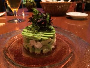 Tofu and avocado carpaccio  at Sankara Hotel and Spa in Yakushima