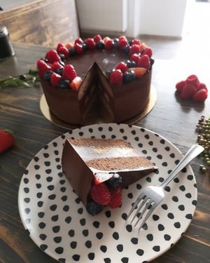 Chocolate cake at MoMo Veg Cafe  in Prague