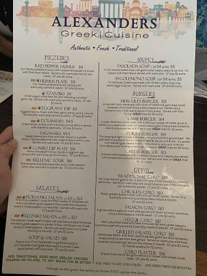Alexander's Menu at Alexander's Greek Cuisine in Roseburg