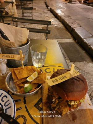 Red Vegan and Panelle too big could not finish but yummy at FUD in Palermo