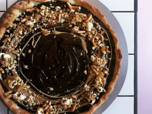 Pretzel Salted Caramel Chocolate Ganache Tart at Bez Jaj in Poznan